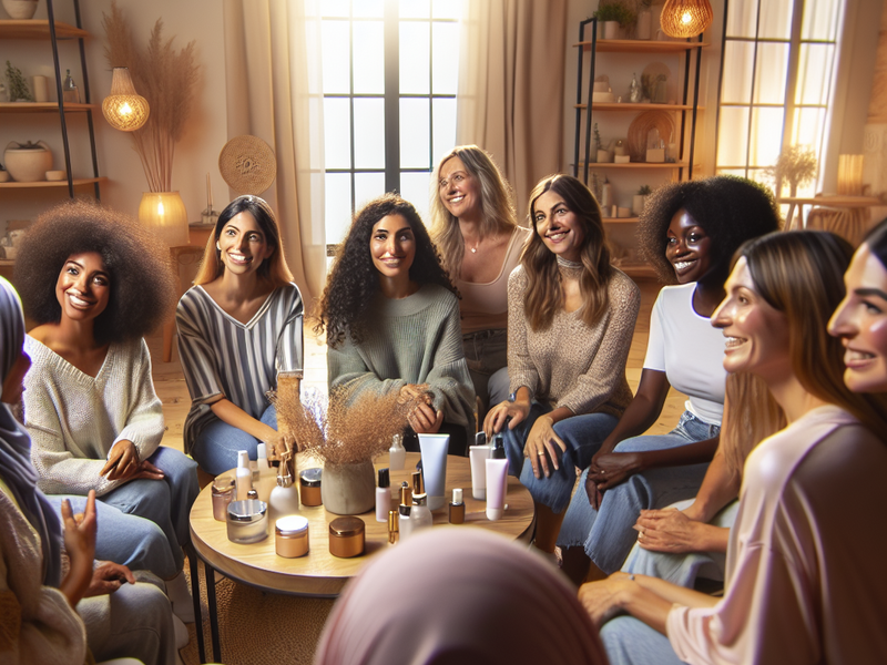 Mulheres discutindo produtos de cuidado pessoal